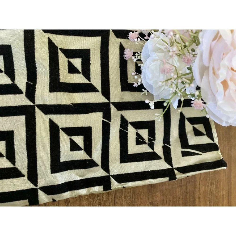Vintage Set 2 Square Satiny Velvet‎ Detail Pillow Cases Blue Black Beige Zipper